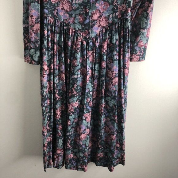 Laura Ashley Size USA 12 Floral Basque Waist Button Tea‎ Dress Made In Ireland - Picture 3 of 16